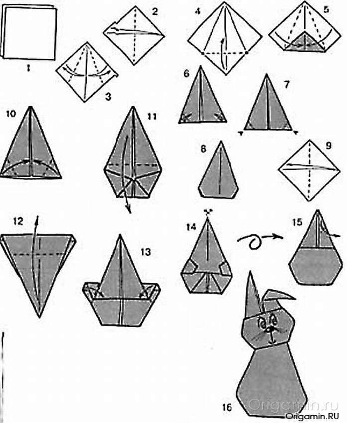 оригами кролик из бумаги понятные схемы для детей