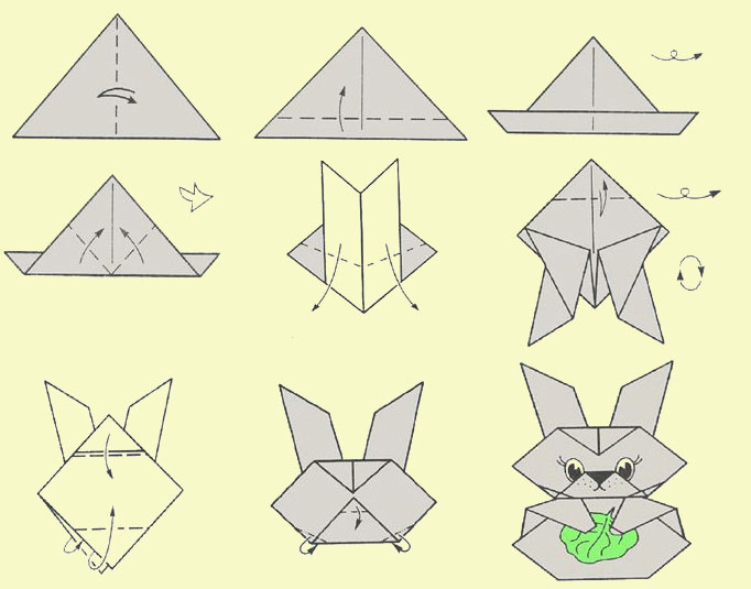 оригами кролик из бумаги понятные схемы для детей 3