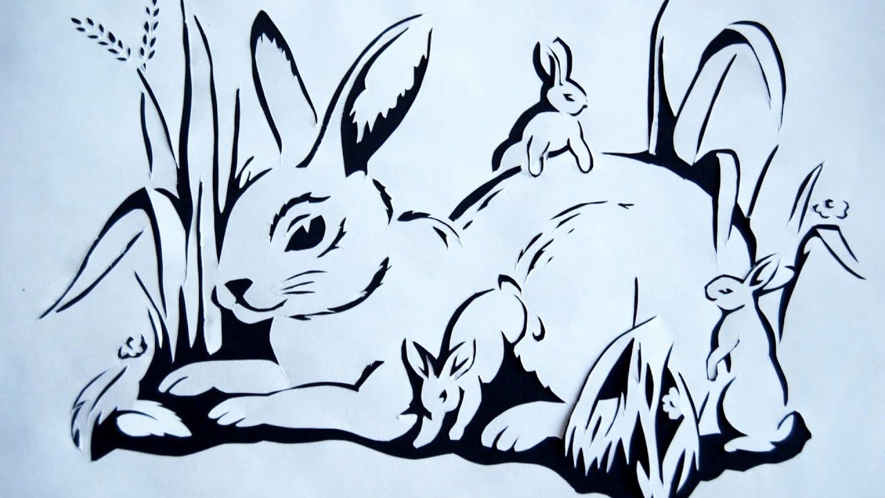 вытынанка-кролик шаблон для вырезания на окно из бумаги 9