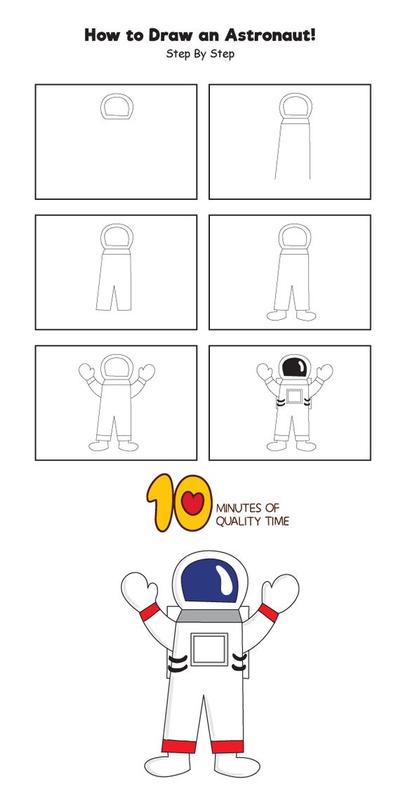 нарисовать космонавта для детей поэтапно карандашом 2