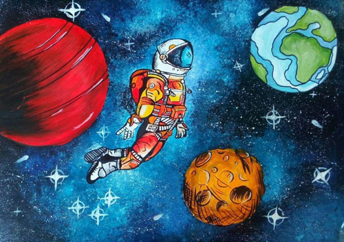 как нарисовать космонавта для детей красками