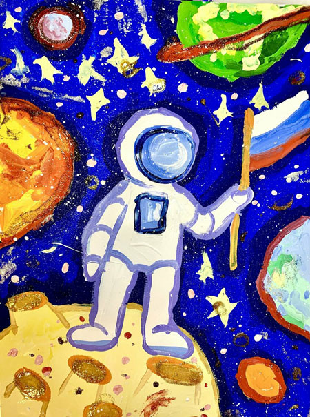 как нарисовать космонавта для детей красками 3