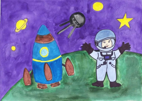 как нарисовать космонавта для детей красками 6