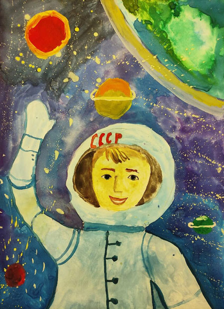 как нарисовать космонавта для детей красками 7