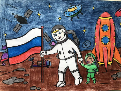 как нарисовать космонавта для детей красками 8