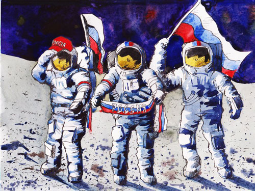 как нарисовать космонавта для детей красками 9