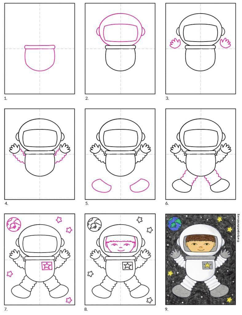 Как нарисовать космонавта для детей 7