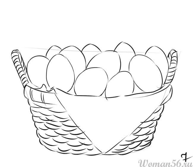 корзина с пасхальными яйцами нарисовать 10