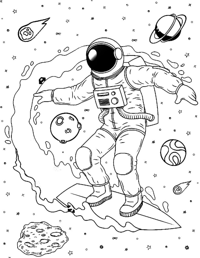 Раскраска космонавт для детей 8